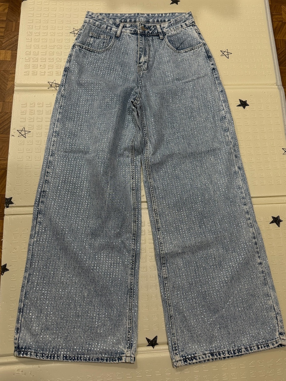 SHEIN Light Blue Wide-Leg Denim Jeans with Sparkle
